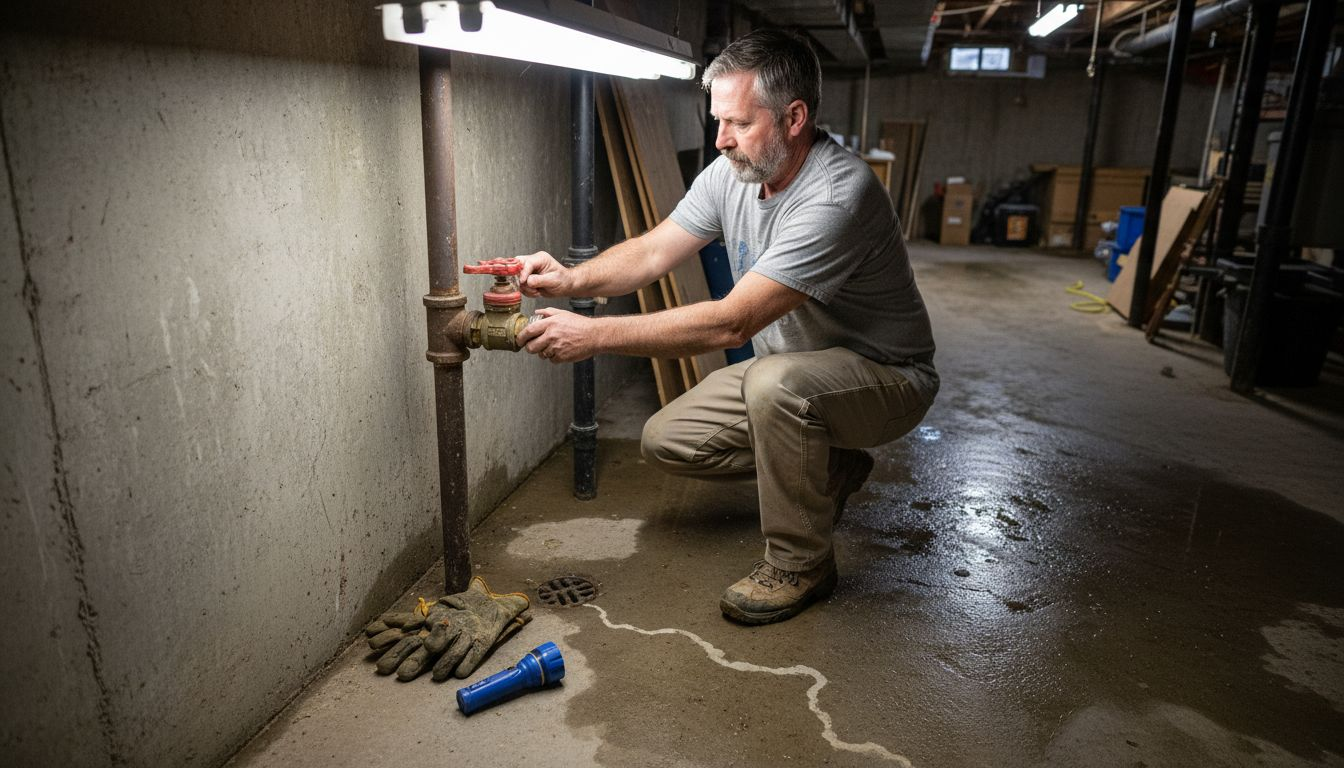 Homeowner shutting off main water valve