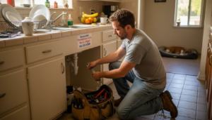 Sacramento homeowner repairing kitchen plumbing